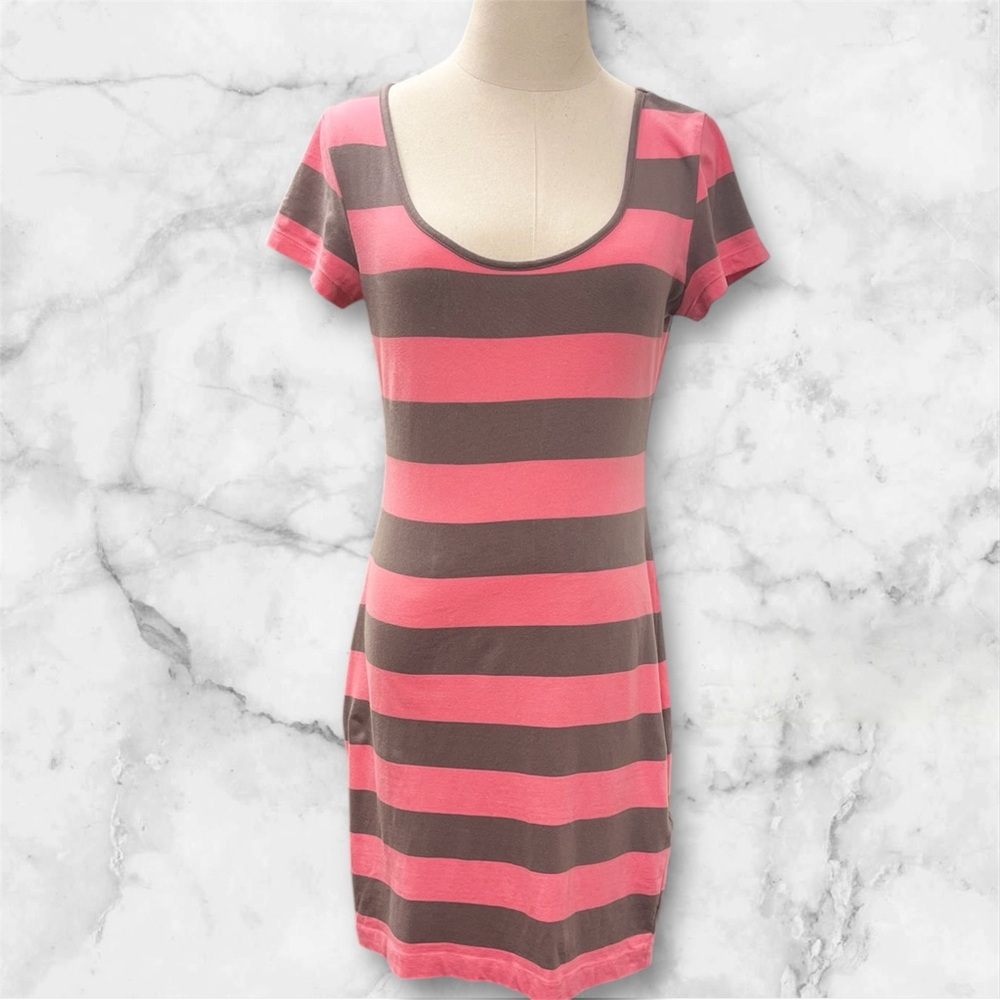 H&M Pink and Brown Striped Dress